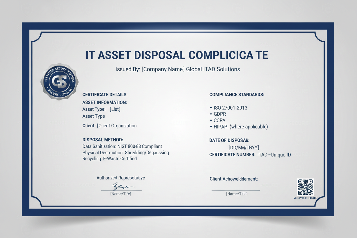 IT Asset Disposal (ITAD) Digital Compliance Certificate